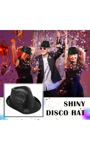 Disko Star Siyah Payetli Fötr Şapka Yetişkin Boy