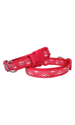 Doggie Dalga Desenli Dokuma Köpek Boyun Tasması 2 cm x 31-47 cm Kırmızı