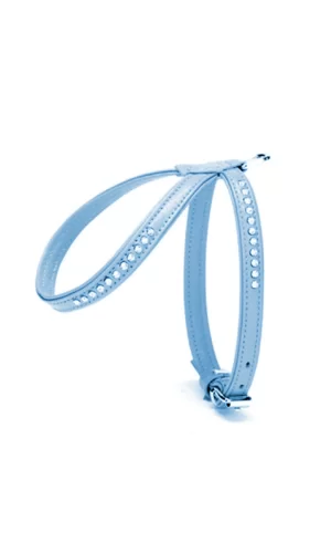 Doggie Flotter Swarovski Taşlı Deri Köpek Göğüs Tasması 1,2 x 21-30 cm Mavi