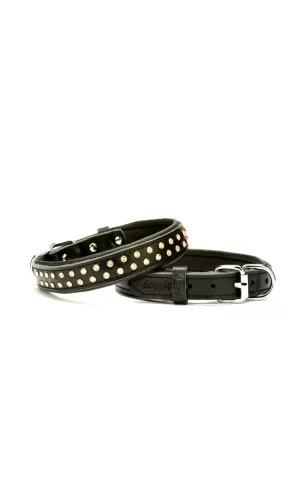Doggie Konforlu Deri Swarovski Kristal Taşlı Köpek Boyun Tasması 2 x 28-34 cm Siyah
