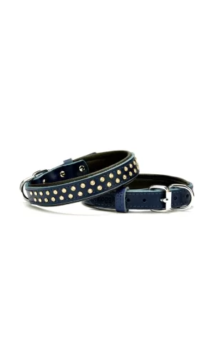 Doggie Konforlu Deri Swarovski Kristal Taşlı Köpek Boyun Tasması 2 x 32-39 cm Mavi