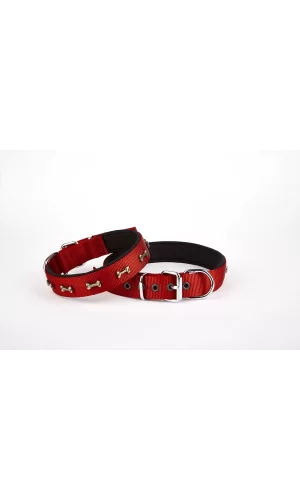 Doggie Softlu Dokuma Metal Kemik Süslü Tasma 2,5*60 cm Kırmızı