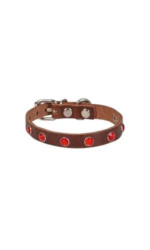 Doggie Taşlı Kedi ve Yavru Köpek Tasması 1,5x29 cm Kahverengi XLarge