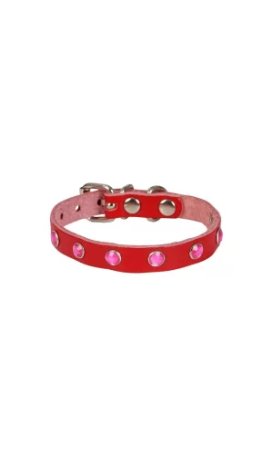Doggie Taşlı Kedi ve Yavru Köpek Tasması 1,5x29 cm Kırmızı XLarge
