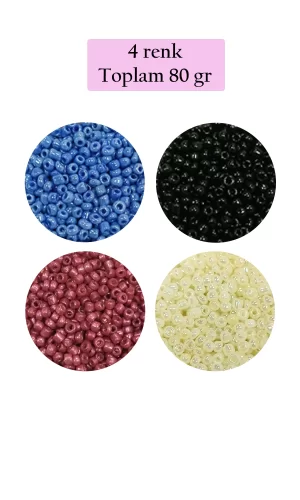 Dökme Cam Kum Boncuk (11/0) 2 mm - 4 Renk - Toplam 80 Gram -  BNC401