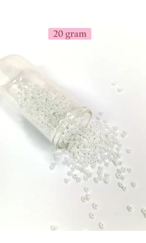 Dökme Cam Kum Boncuk (8/0) 3 mm - 20 Gram - Parlak Beyaz - BNC153