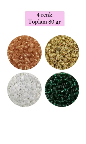 Dökme Cam Kum Boncuk (8/0) 3 mm - 4 Renk - Toplam 80 Gram - BNC416
