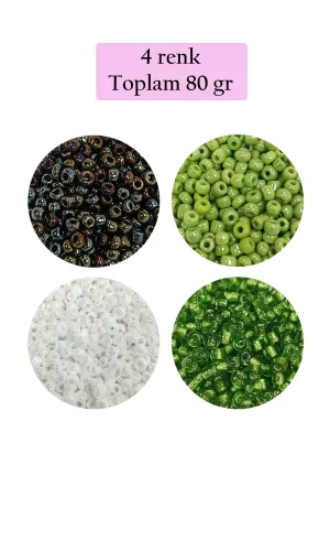 Dökme Cam Kum Boncuk (8/0) 3 mm - 4 Renk - Toplam 80 Gram - BNC418