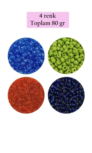Dökme Cam Kum Boncuk (8/0) 3 mm - 4 Renk - Toplam 80 Gram - BNC421