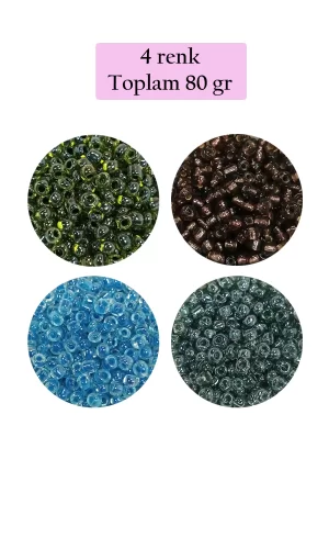 Dökme Cam Kum Boncuk (8/0) 3 mm - 4 Renk - Toplam 80 Gram - BNC423