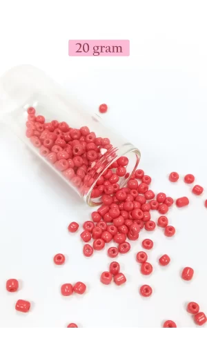 Dökme Cam Kum Boncuk Büyük Boy (6/0) 4 mm - 20 Gram - Açık Kırmızı - BNC089