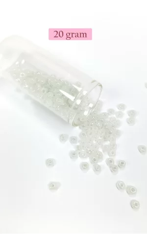 Dökme Cam Kum Boncuk Büyük Boy (6/0) 4 mm - 20 Gram - İnci Beyaz - BNC081