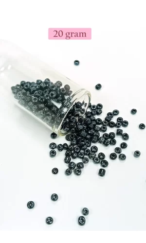 Dökme Cam Kum Boncuk Büyük Boy (6/0) 4 mm - 20 Gram - Siyah - BNC084