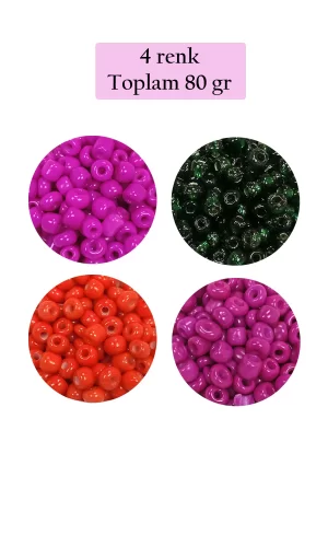 Dökme Cam Kum Boncuk Büyük Boy (6/0) 4 mm - 4 Renk - Toplam 80 Gram - BNC414