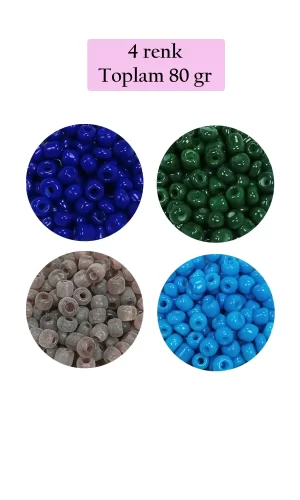 Dökme Cam Kum Boncuk Büyük Boy (6/0) 4 mm - 4 Renk - Toplam 80 Gram - BNC415