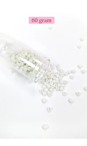 Dökme Cam Kum Boncuk Büyük Boy (6/0) 4 mm - 60 Gram - Beyaz - BNC111