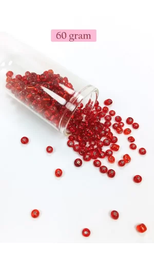 Dökme Cam Kum Boncuk Büyük Boy (6/0) 4 mm - 60 Gram - Şeffaf Kırmızı - BNC115