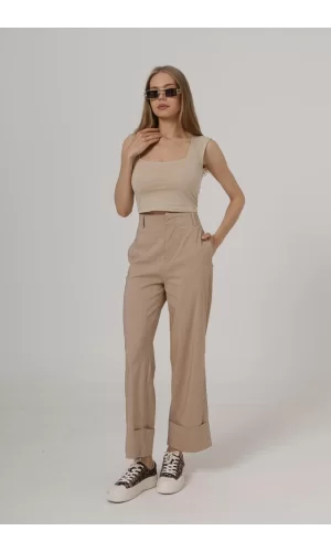 Duble Paça Pantolon - Taş