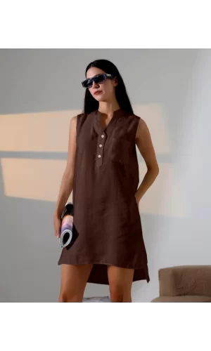 Düğme Detaylı Mini Elbise