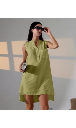 Düğme Detaylı Mini Elbise