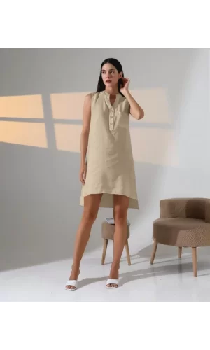 Düğme Detaylı Mini Elbise
