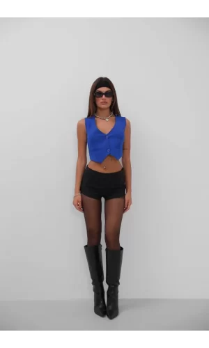 Düğmeli Crop Yelek