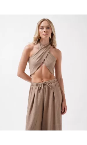 Düşük Bel Oversize Keten Pantolon