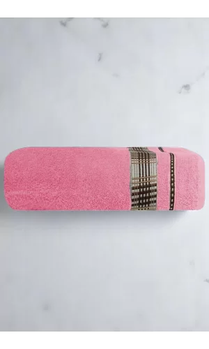 Ekose Desenli &#37; 100 Pamuk Banyo Havlusu 70x140 Cm Pembe
