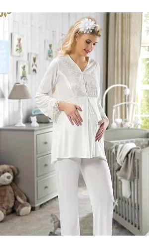 Ekru Hamile ( Lohusa ) Pijama Takımı - 1604