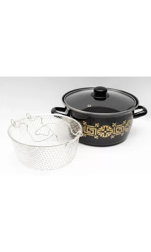Emaye Kızartma Tenceresi Siyah Çiçekli 22 Cm Royaleks-69116