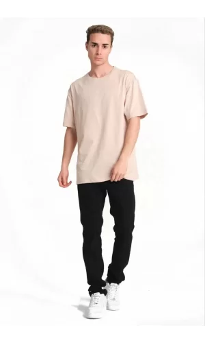 Luz&Pos Erkek 24/1 Düz A Kalite Oversize T-shirt - Bej