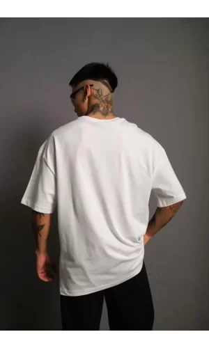 Erkek 24/1 Düz A Kalite Oversize T-shirt - Beyaz