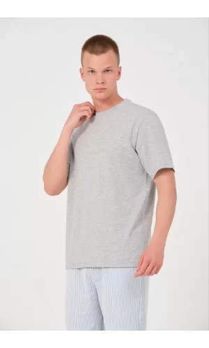 Luz&Pos Erkek 24/1 Düz A Kalite Oversize T-shirt - Gri