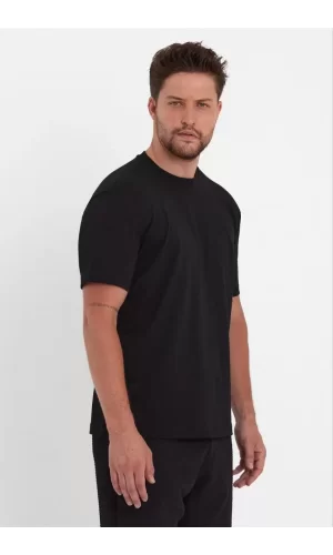 Luz&Pos Erkek 24/1 Düz A Kalite Oversize T-shirt - Siyah
