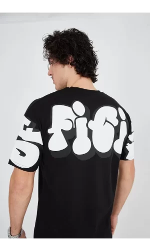 Luz&Pos Erkek 24/1 Penye Baskılı T-shirt - Siyah
