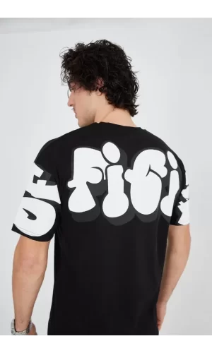 Erkek 24/1 Penye Baskılı T-Shirt - Siyah