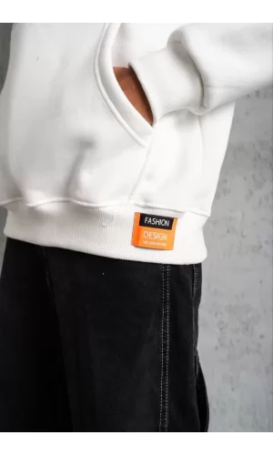 Luz&Pos Erkek Armalı Baskılı Kapüşonlu Sweatshirt - Beyaz