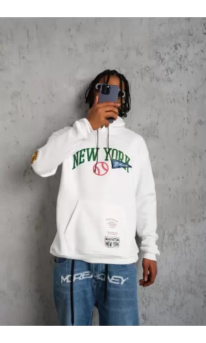 Luz&Pos Erkek Baskılı Kapüşonlu Sweatshirt - Beyaz