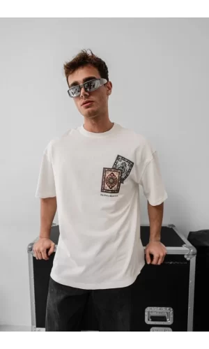 Erkek Baskılı Oversize T-shirt - Beyaz
