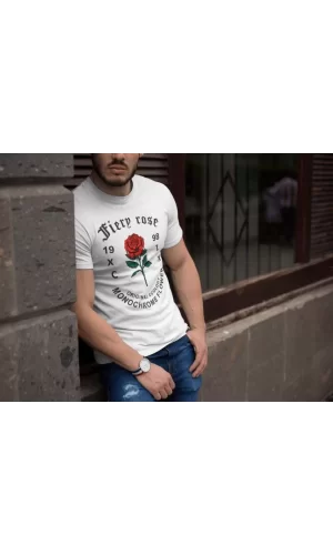 Luz&Pos Erkek Bisiklet Yaka Baskılı Oversize T-shirt - Beyaz
