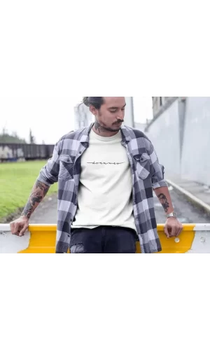 Luz&Pos Erkek Bisiklet Yaka Baskılı Oversize T-shirt - Beyaz