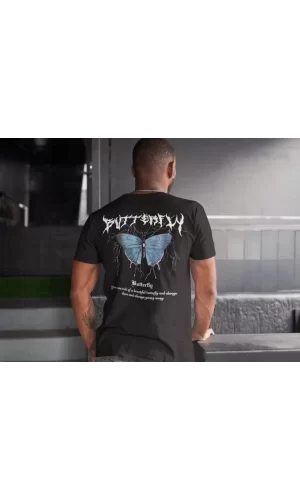 Luz&Pos Erkek Bisiklet Yaka Baskılı Oversize T-shirt - Siyah