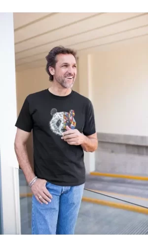 Erkek Bisiklet Yaka Baskılı Oversize T-Shirt - Siyah