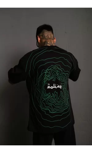 Luz&Pos Erkek Bisiklet Yakalı Sırt Baskılı Oversize T-shirt - Siyah