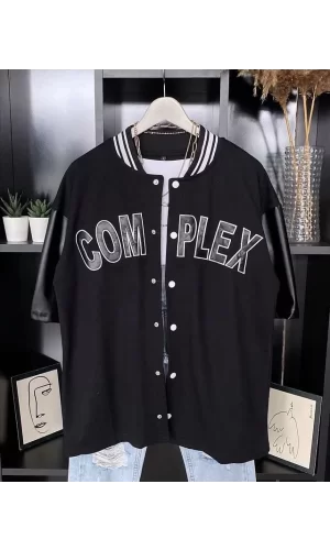 Luz&Pos Erkek Complex Kolları Deri Kolej Oversize T-shirt - Siyah