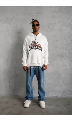 Erkek DANKES Baskılı Kapüşonlu Sweat - Beyaz