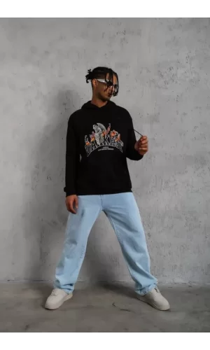 Erkek DANKES Baskılı Kapüşonlu Sweat - Siyah