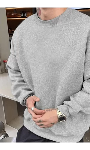 Luz&Pos Erkek Düz Bisiklet Yaka Sweat - Gri