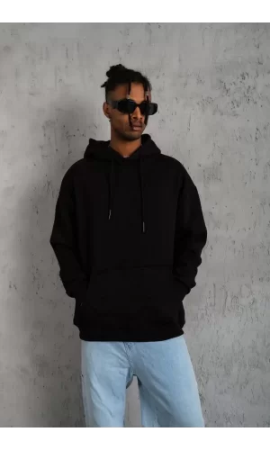 Luz&Pos Erkek Düz Kapüşonlu Sweat - Siyah