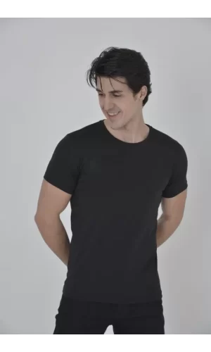 Erkek Gögüs Fileli Slim Fit T-shirt - Siyah